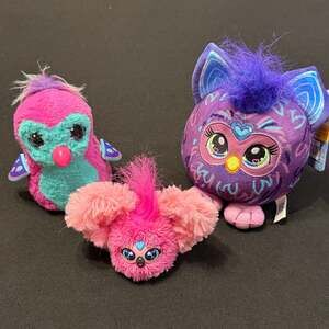 2 Furby Toys (one Furblet and One Furby Plush) and One Hatchimals Penguala.